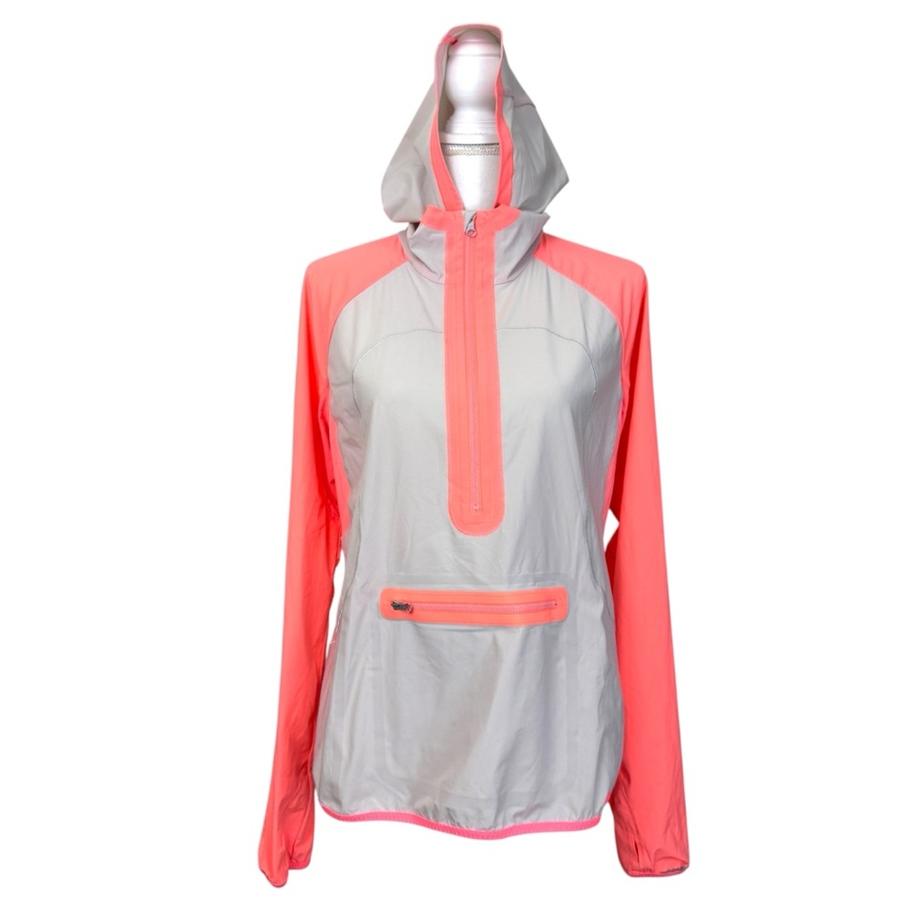 Lululemon Womens Light Hoodie Jacket Size 8 Slit Back 1/2 Zip Beige Thumbholes